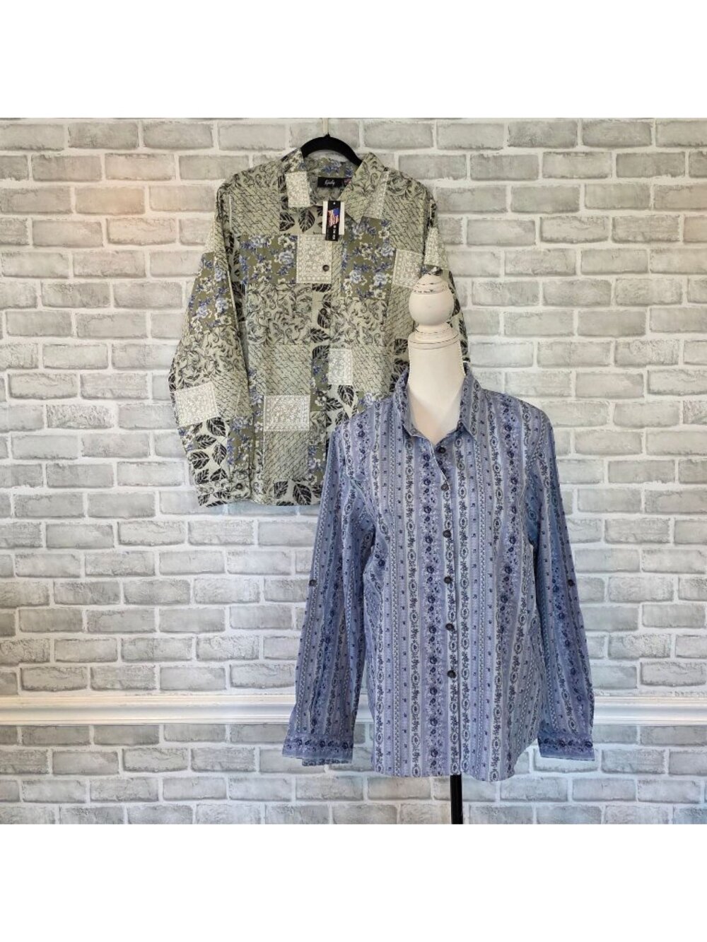 Vtg NOS Lot of 2 Button-Up Shirts Floral Patchwork Prints XL Made In USA